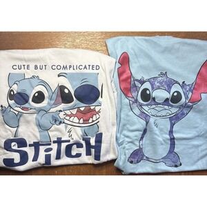 Disney Kids Juniors Cute Lilo And Stitch Blue White T-Shirt Lot Size Lg. 11/13